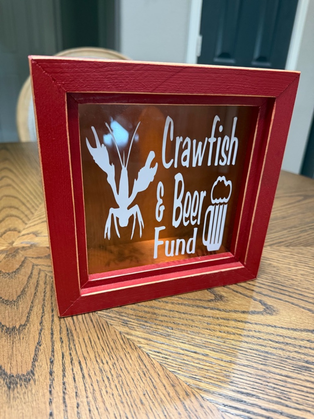 Crawfish & Beer Fund Wooden Shadow Box - Red